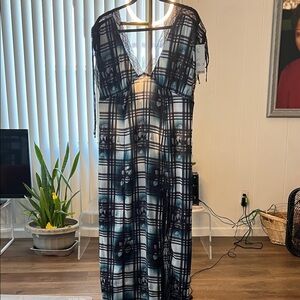 Urban Outfitters Blue and White Plaid Midi Dress